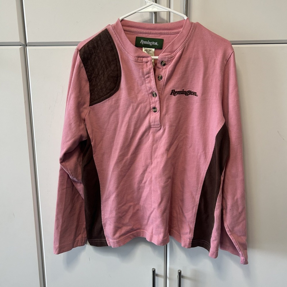 Remington Womens Pink Brown Quilted Shoulder Shooting Shirt Henley Large